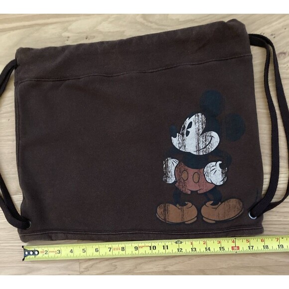 Walt Disney World Disneyland Mickey Mouse Brown Cinch Bag Drawstring Backpack - Picture 8 of 11